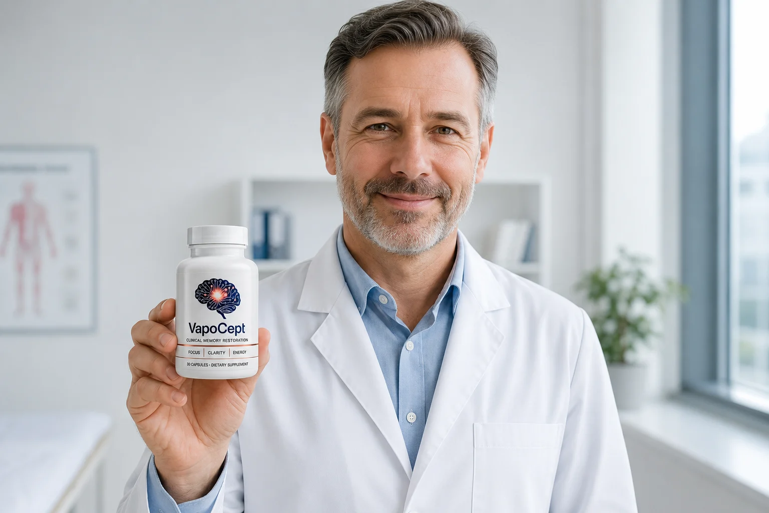 Healthcare professional holding a bottle of VapoCept